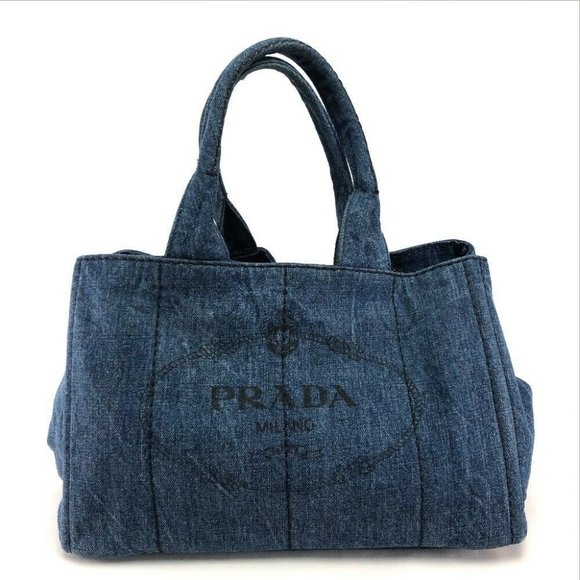 PRADA Canapa DENIM Small Tote Bag Hand Bag blue De - Picture 1 of 7